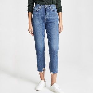 Agolde riley high rise straight crop jeans veto blue
